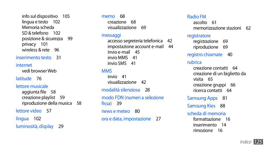 Samsung GT-S5830PPAITV manual Memoria scheda, Posizione & sicurezza , Privacy , 102, MMS invio 41 visualizzazione  